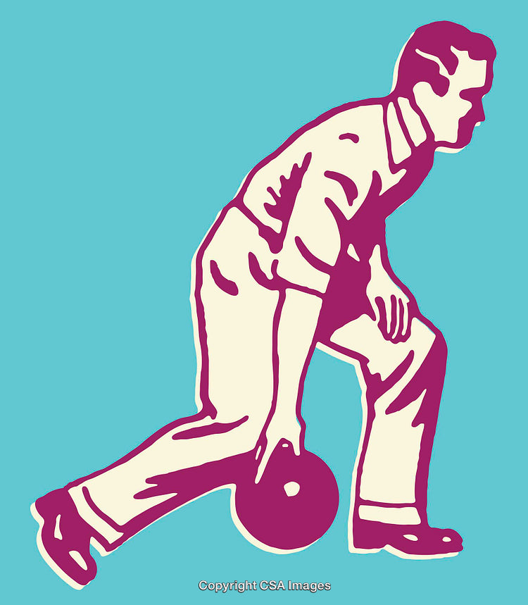 Vintage Stylized Illustration of a Bowling Player in Action