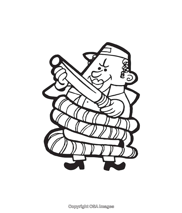 Black and White Illustration of Person Tied with Rope in Humorous Scene