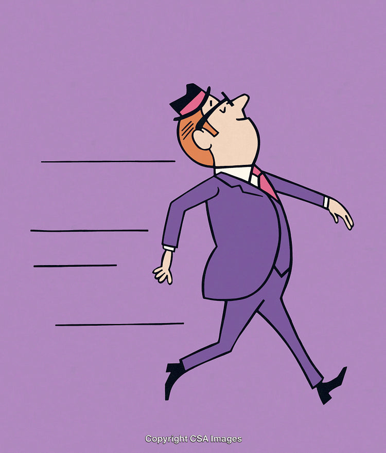 Retro Cartoon Illustration of a Businessman in a Suit Walking Confidently