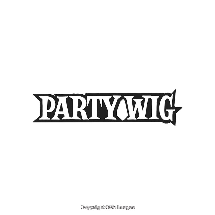 Bold Text of Partywig Logo in a Classic Illustration Style
