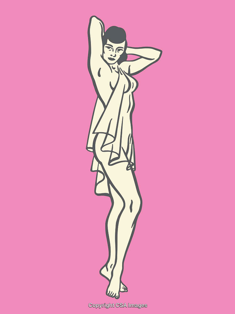 Elegant Line Art of a Person in a Stylish Pose on Pink Background
