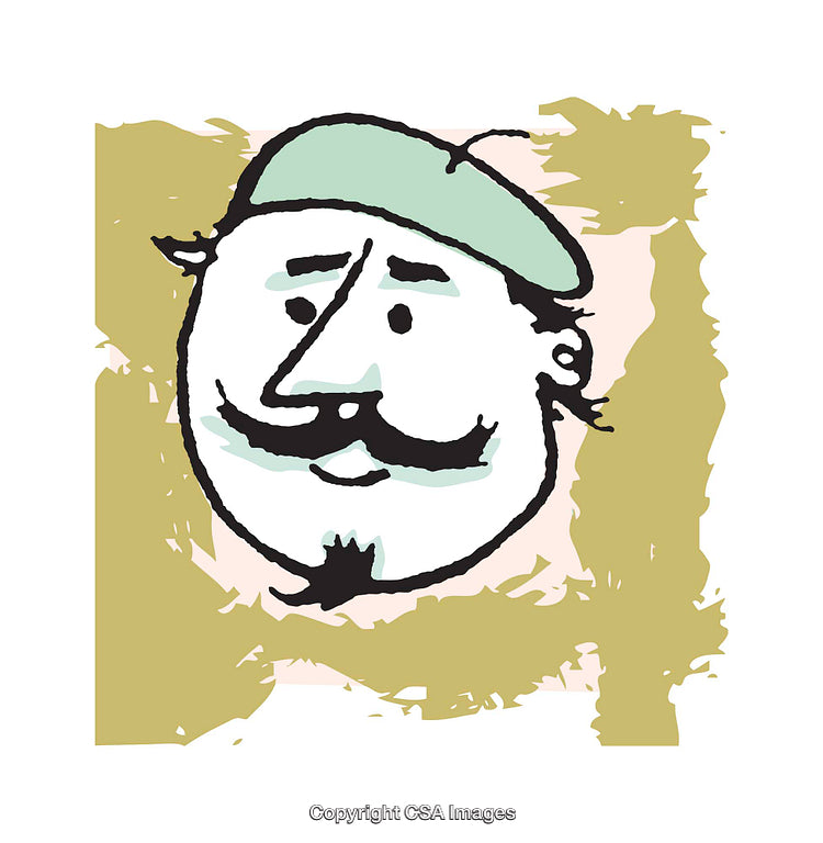 Playful Cartoon Drawing of a Man With Beret and Mustache