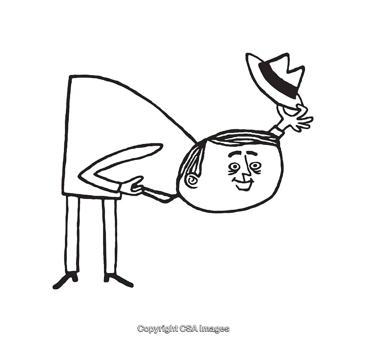 Charming Line Art Illustration of a Person Bowing and Tipping a Hat