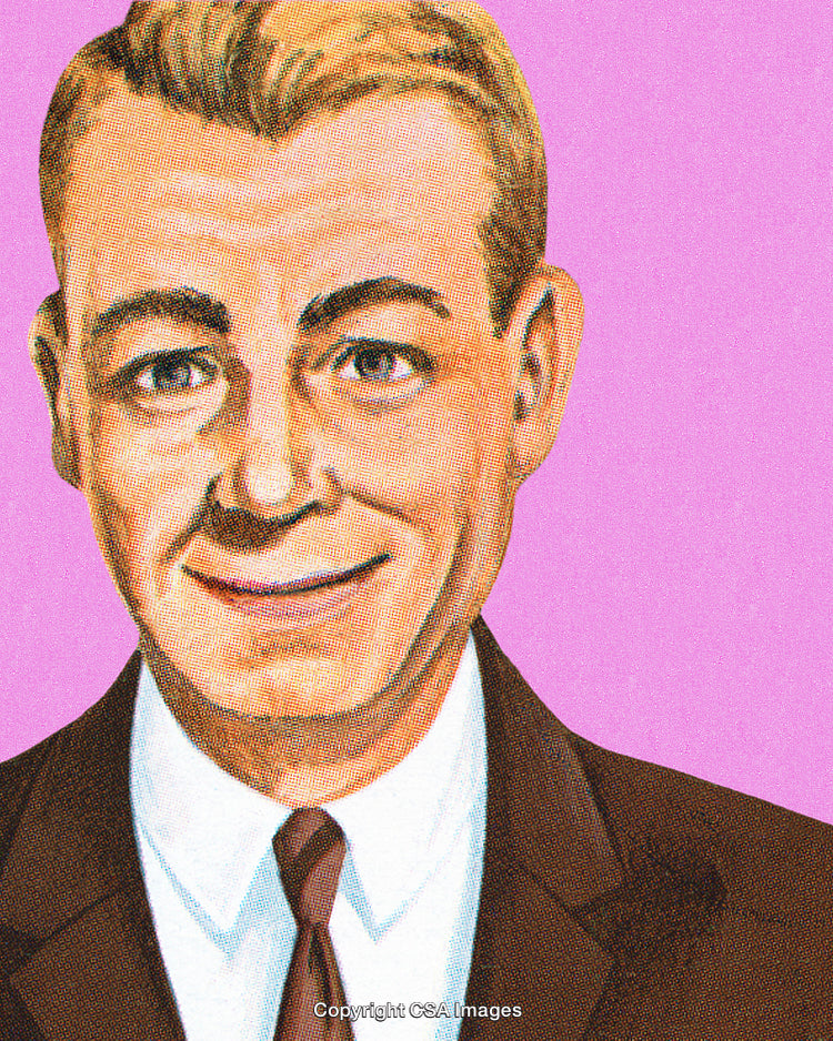 Vintage Illustration of a Friendly Man in Formal Suit on a Pink Background