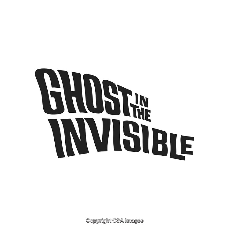 Distorted Typography of Ghost in the Invisible on a White Background