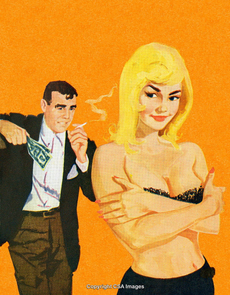 Stylish Retro Illustration Depicting a Man and a Glamorous Woman