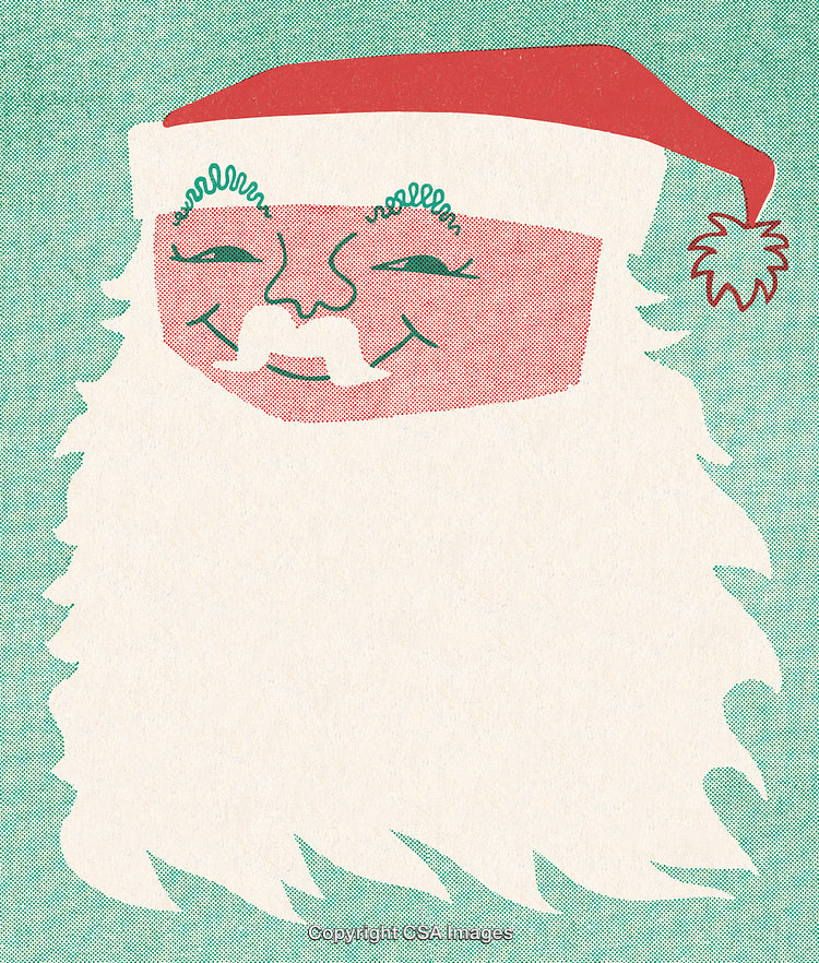 Whimsical Santa Illustration in Vintage Style with Festive Colors