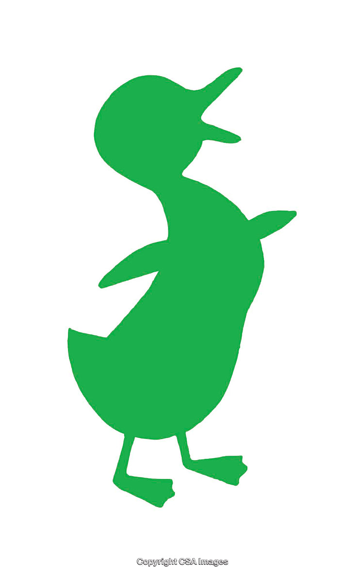 Green Silhouette of a Joyful Duck on a White Background