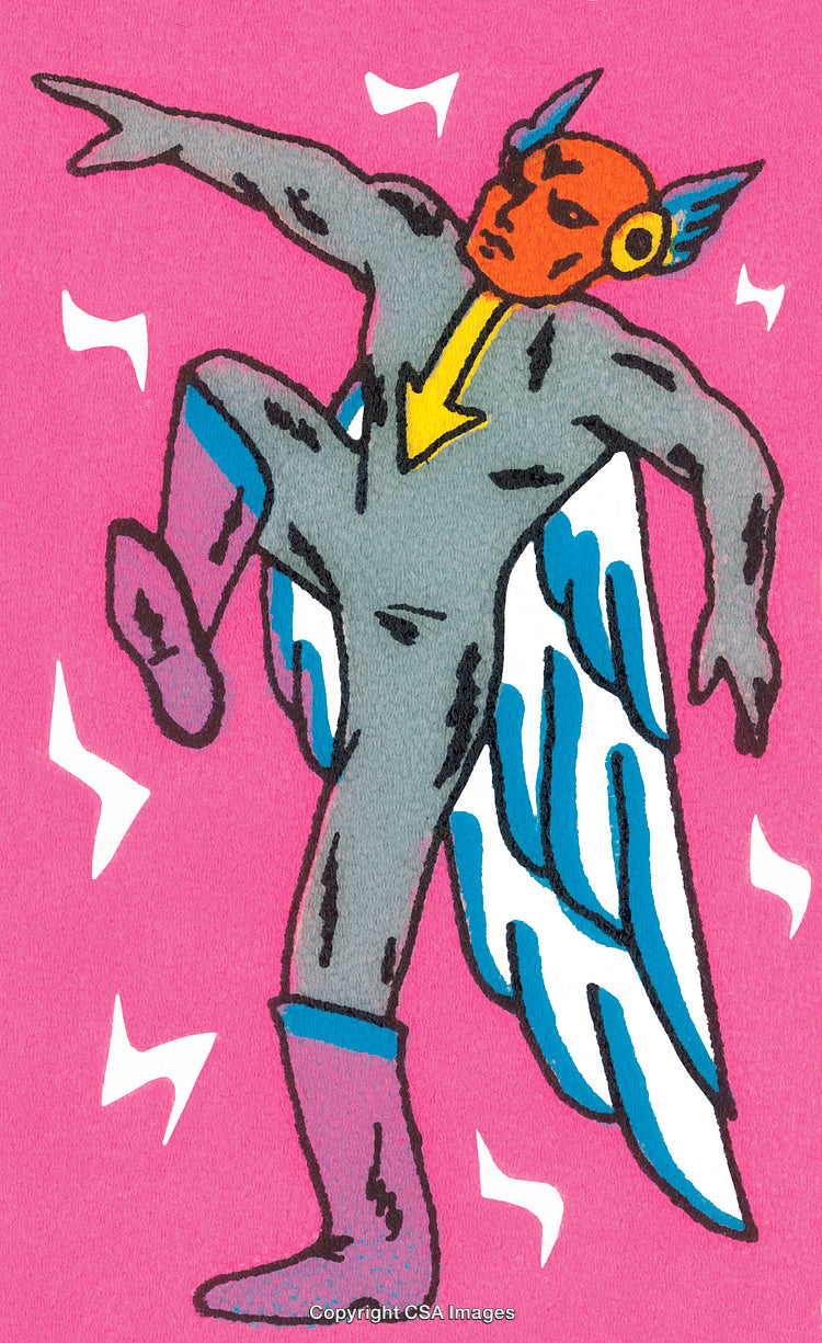 Vibrant Winged Character In Comic Art on Pink Background