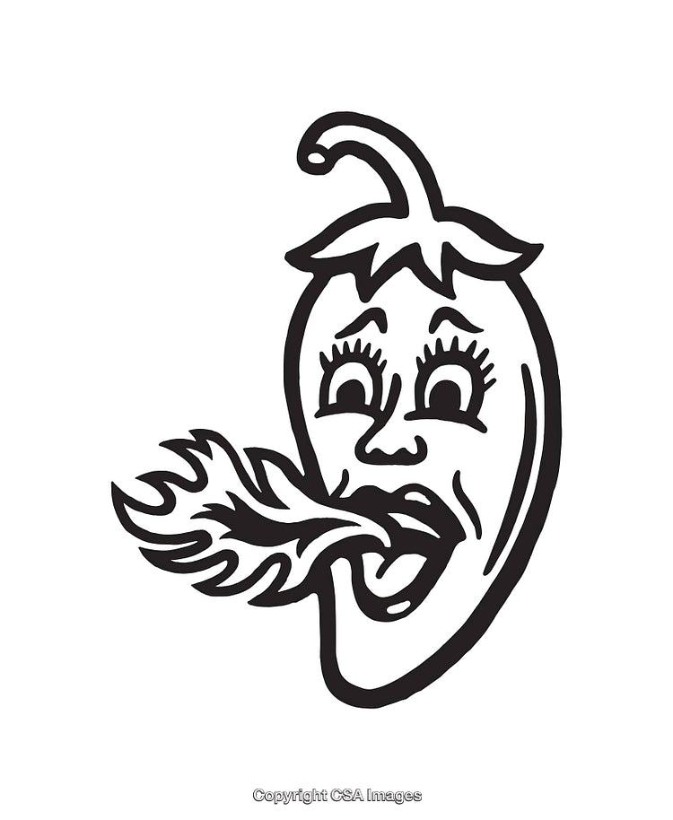 Black and White Line Art Illustration of a Spicy Chili Pepper