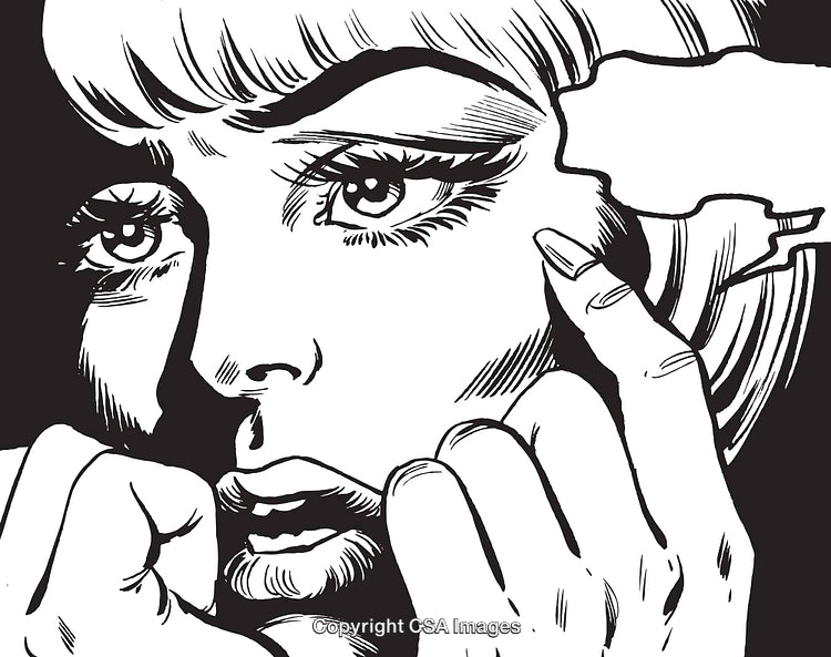 Illustrated Pop Art Style Woman Expressing Emotion in Black and White
