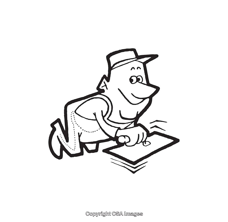 Smiling Worker Applying Floor Finish in Line Art Style Illustration