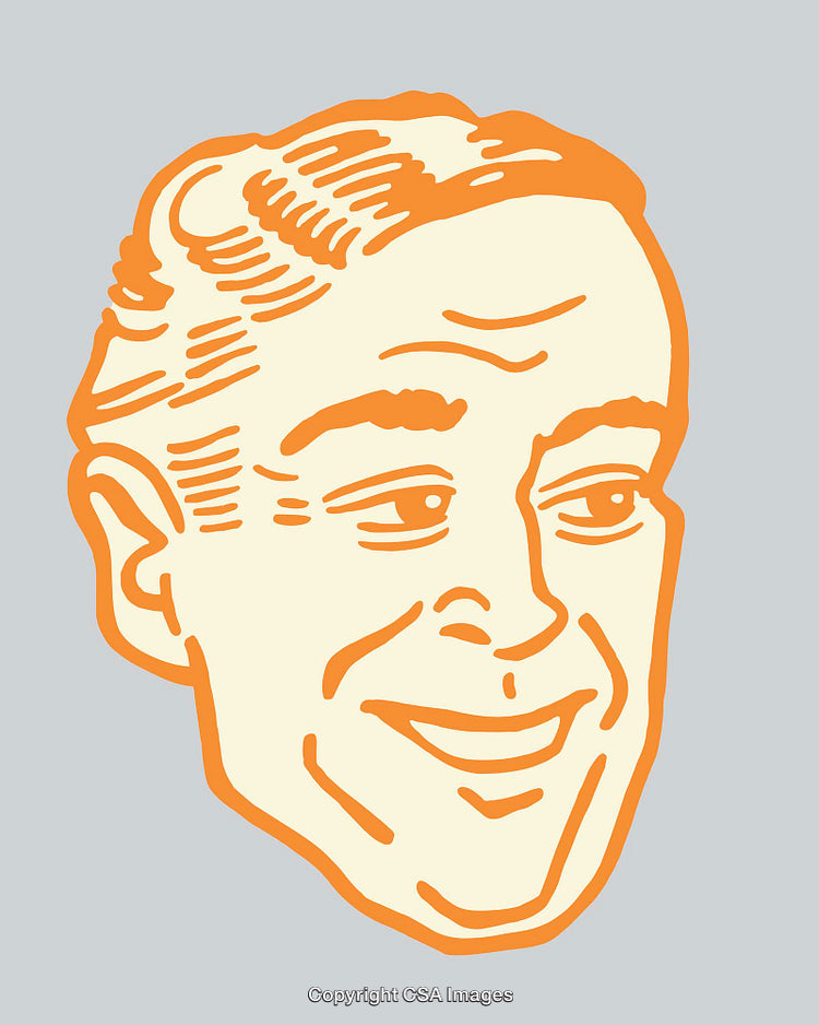 Color Line Art Illustration of a Smiling Male Face on Gray Background