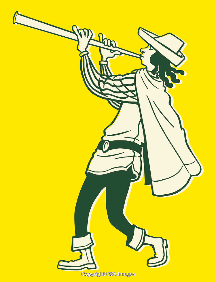 Medieval Flutist Illustration with Bright Yellow Background