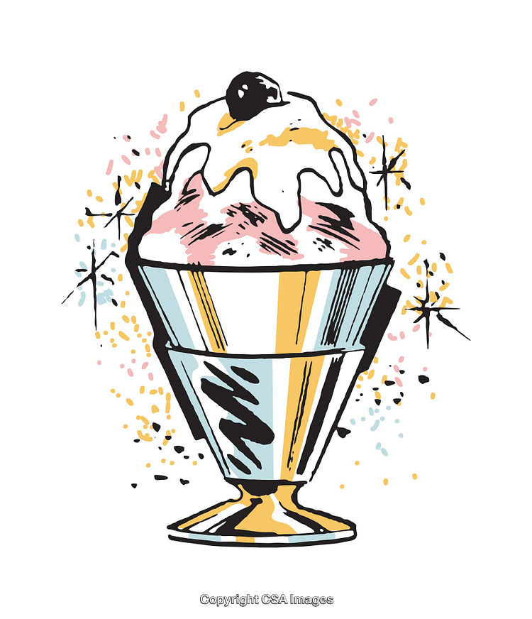Colorful Illustration of a Sundae Dessert with Toppings and Cherry