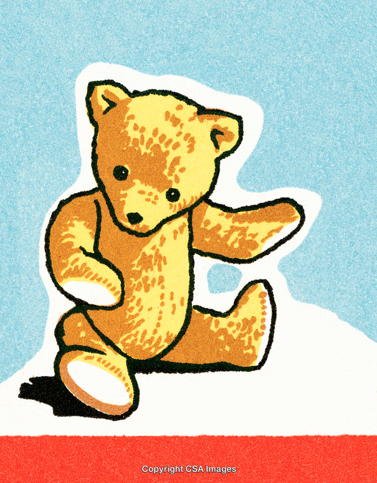Vintage Illustration of a Yellow Teddy Bear on a Bright Background