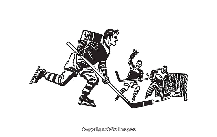 Vintage Hockey Game Line Art Illustration of Players in Action