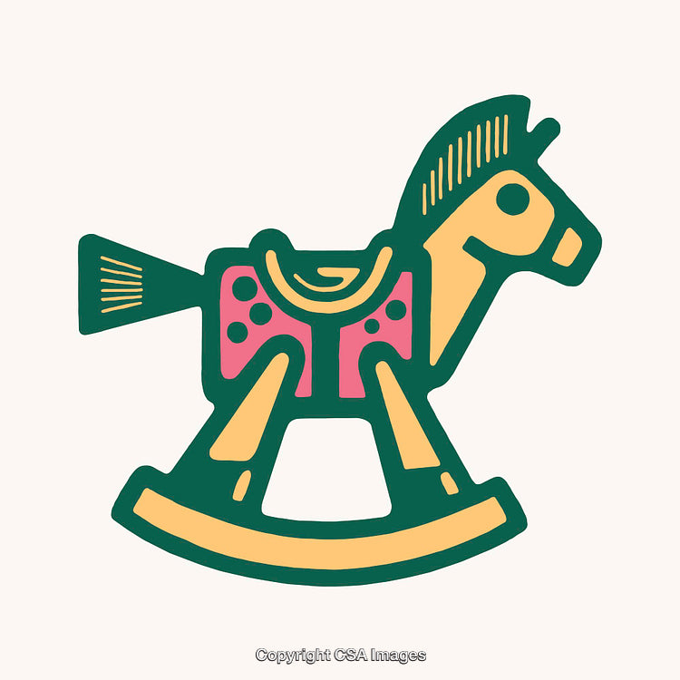 Colorful Line Art Illustration of a Rocking Horse Toy