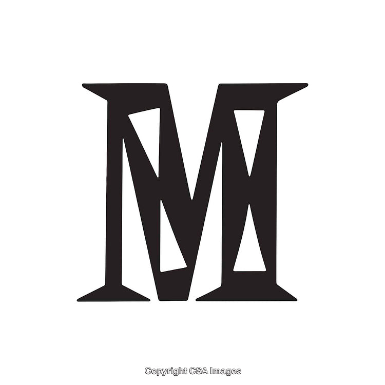 Stylized Black Letter M on White Background for Branding or Decoration