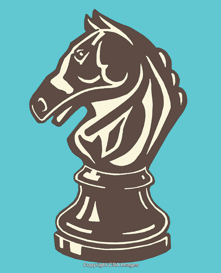 Stylized Illustration of a Chess Knight Piece on Teal Background
