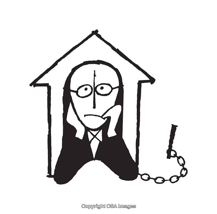 Black and White Artwork Illustrating Confinement Within a Home Outline