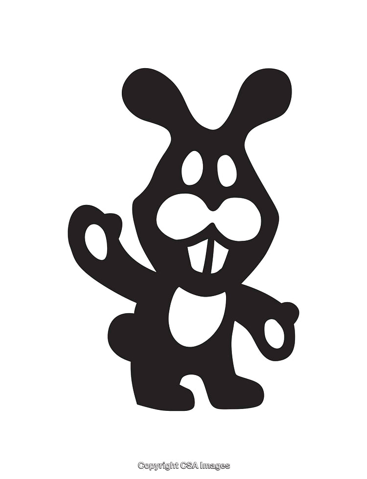 Black And White Silhouette Cartoon Rabbit Icon With Whimsical Features
