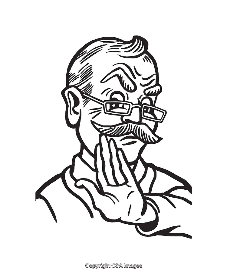 Black and White Line Art of Man Gesturing Stop with Hand