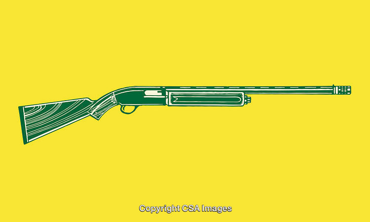 Green Shotgun Illustration on Yellow Background with Line Art Style