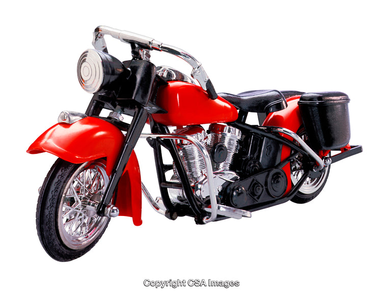 Vintage Style Toy Motorcycle in Red and Black Design Isolated on White