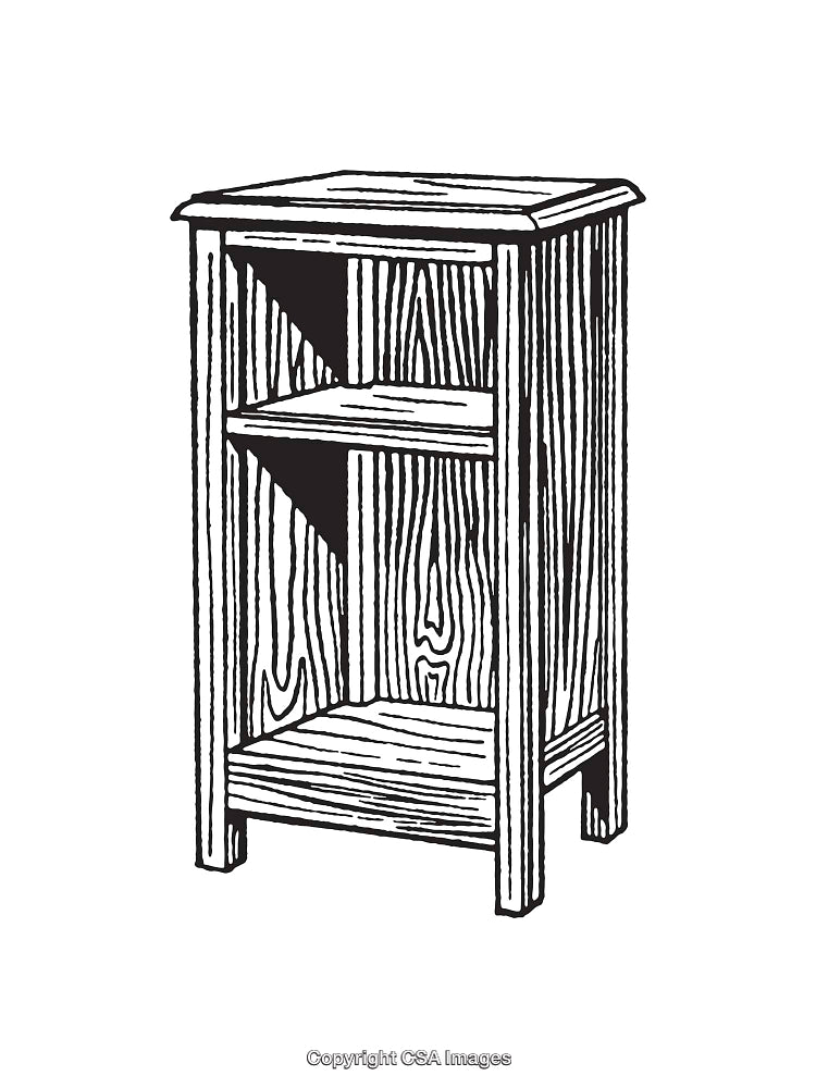 Black and White Line Art Illustration of a Wooden Furniture Table