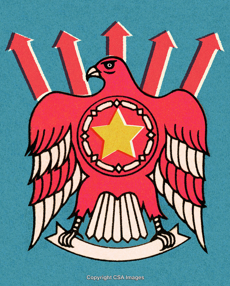 Illustration of a Red Eagle Holding a Star with Upward Arrows Behind