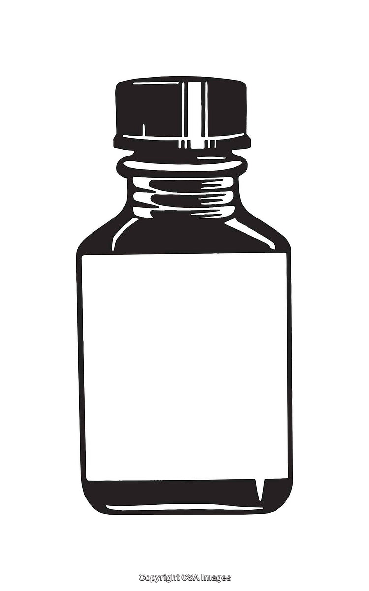 Black and White Line Art Illustration of an Ink Bottle