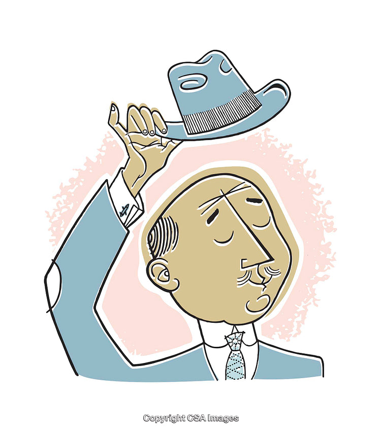 Playful Gentleman Tipping His Hat Hand-Drawn Artwork