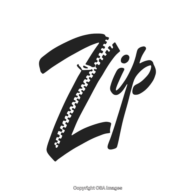 Stylized Zipper-Inspired Design with the Word 'Zip' in Dynamic Typography