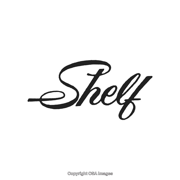 Elegant Black Script Typography of the Word 'Shelf' on White Background