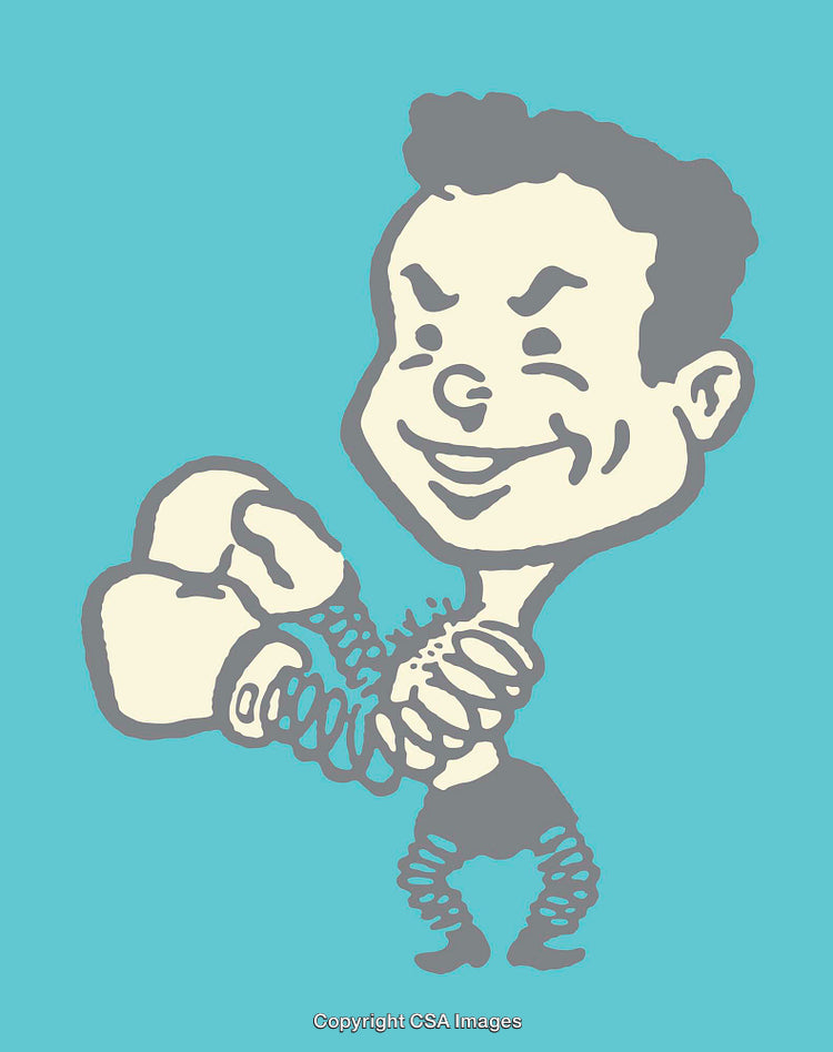 Playful Colorful Cartoon Figure With Boxing Gloves and Spring Arms