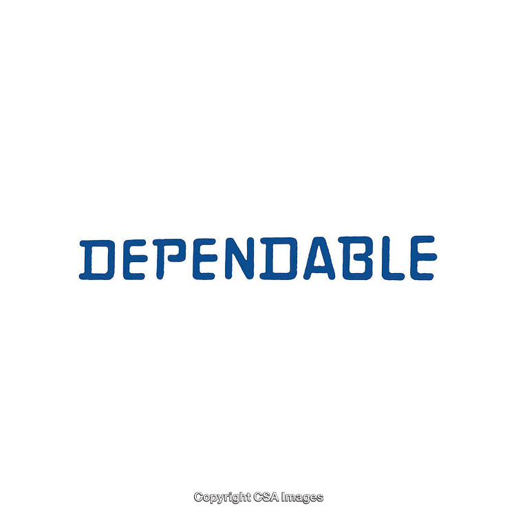 Blue Text Illustration with the Word 'Dependable' on White Background