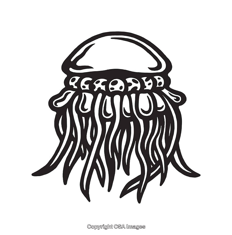 Black and White Line Art Illustration of a Stylized Jellyfish