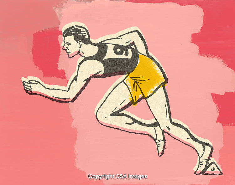 Retro Illustration of a Sprinter in Action Against Pink Background
