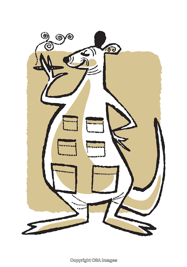 Whimsical Kangaroo Illustration With Playful Style and Beige Backdrop
