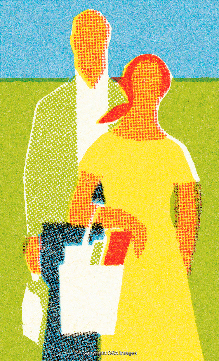 Abstract Representation of Couple Outdoors in Vibrant Halftone Style