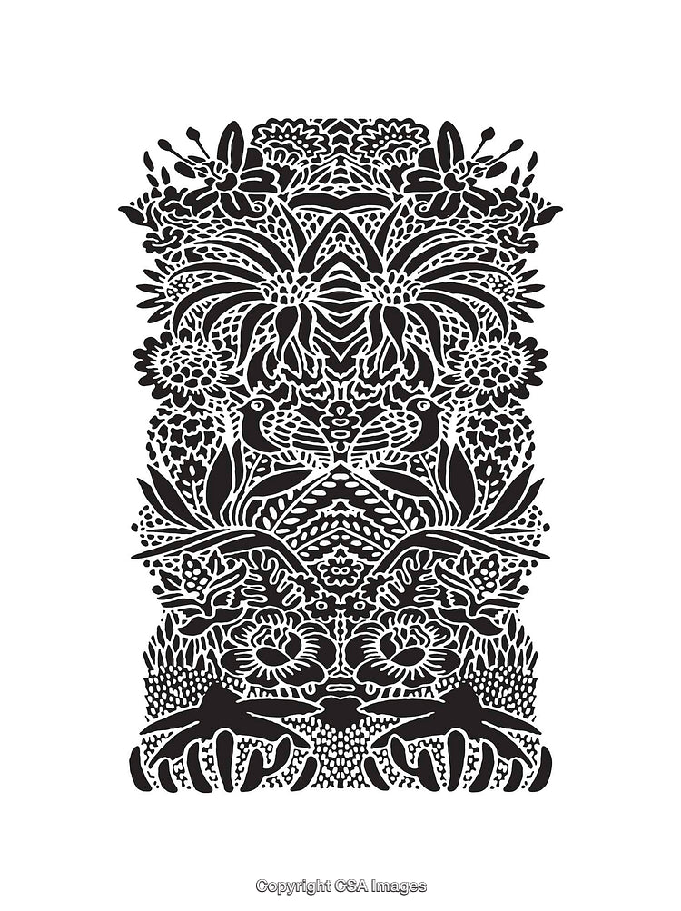 Intricate Black and White Symmetrical Floral Pattern Illustration