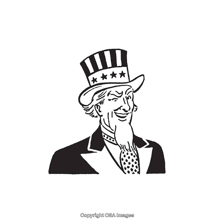 Vintage Black and White Uncle Sam Cartoon Line Art Illustration