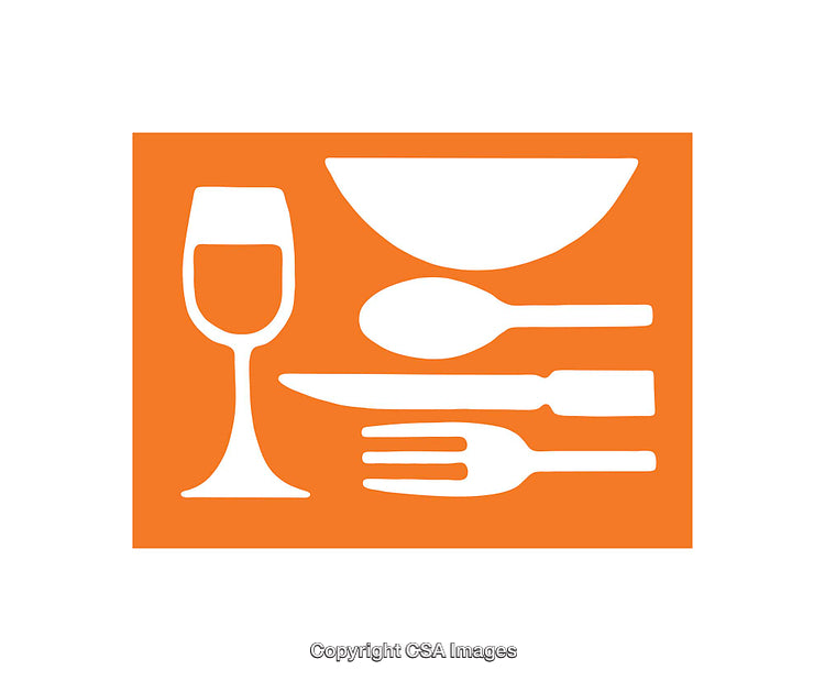 Icon Depicting Dining Cutlery and Utensils on Orange Background