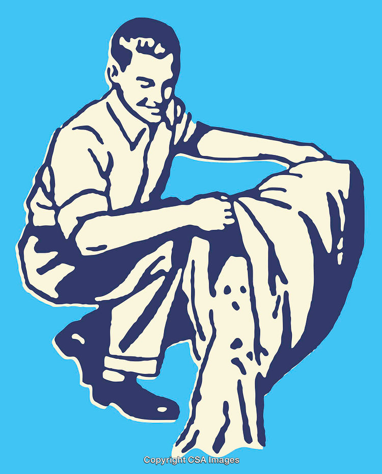 Retro Styled Illustration of a Man Cleaning with Fabric Cloth