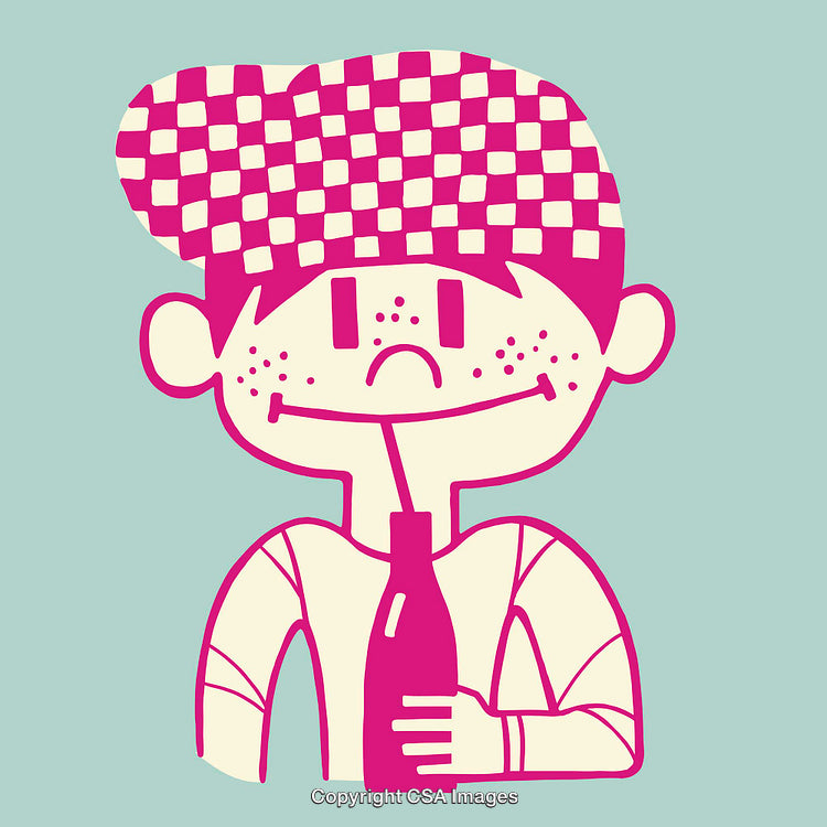 Playful Cartoon Boy Illustration with Striped Hat and Soda Bottle