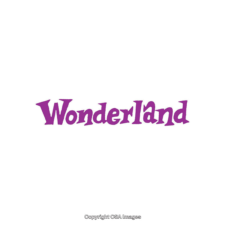 Purple Wonderland Text with Playful Font on White Background