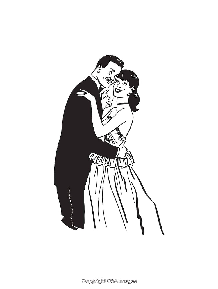 Elegant Couple Dancing Together in Black and White Line Art Illustration