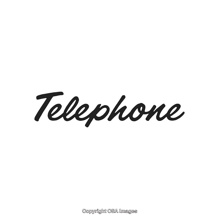 Stylized Handwritten Script of the Word Telephone on White Background