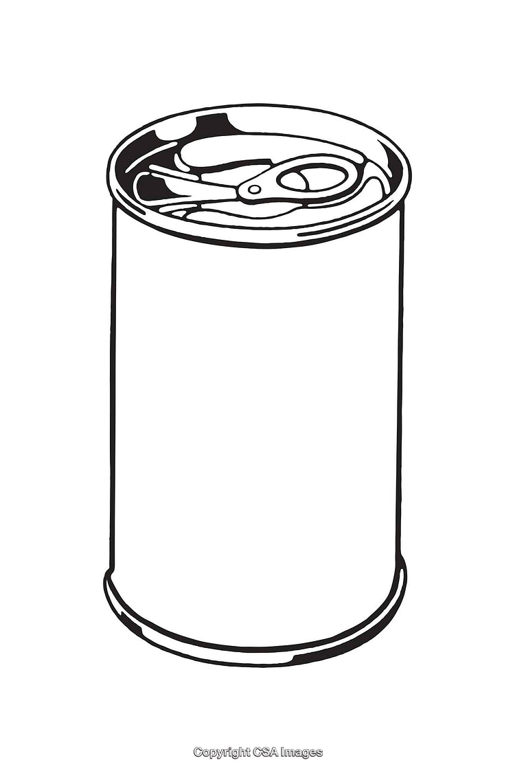 Black and White Line Illustration of a Beverage Can with Pop-Top Design